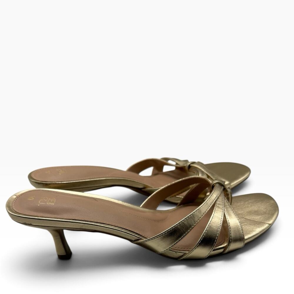 Time And Try Gold Slip On Kitten Heel Sandals Women’s Size 10 - Picture 2 of 8